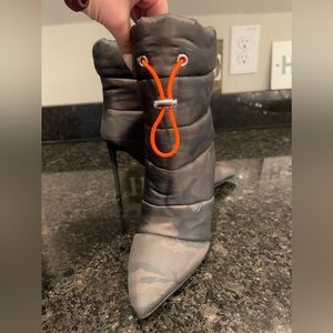 Steve Madden camo/neon orange heel bootie
